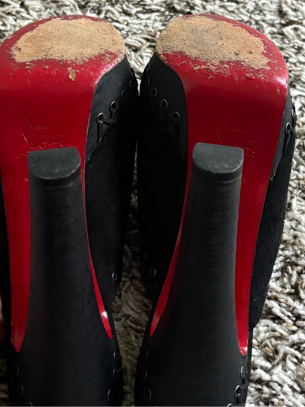 Christian Louboutin Black Suede Open-Toe Grommet Mules - Picture 4 of 6